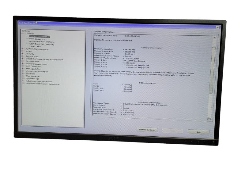 Dell Optiplex 7070 SFF Intel Core i5 - 9500 CPU @ 3.00GHz 16GB DDR4 Ram  Î¸