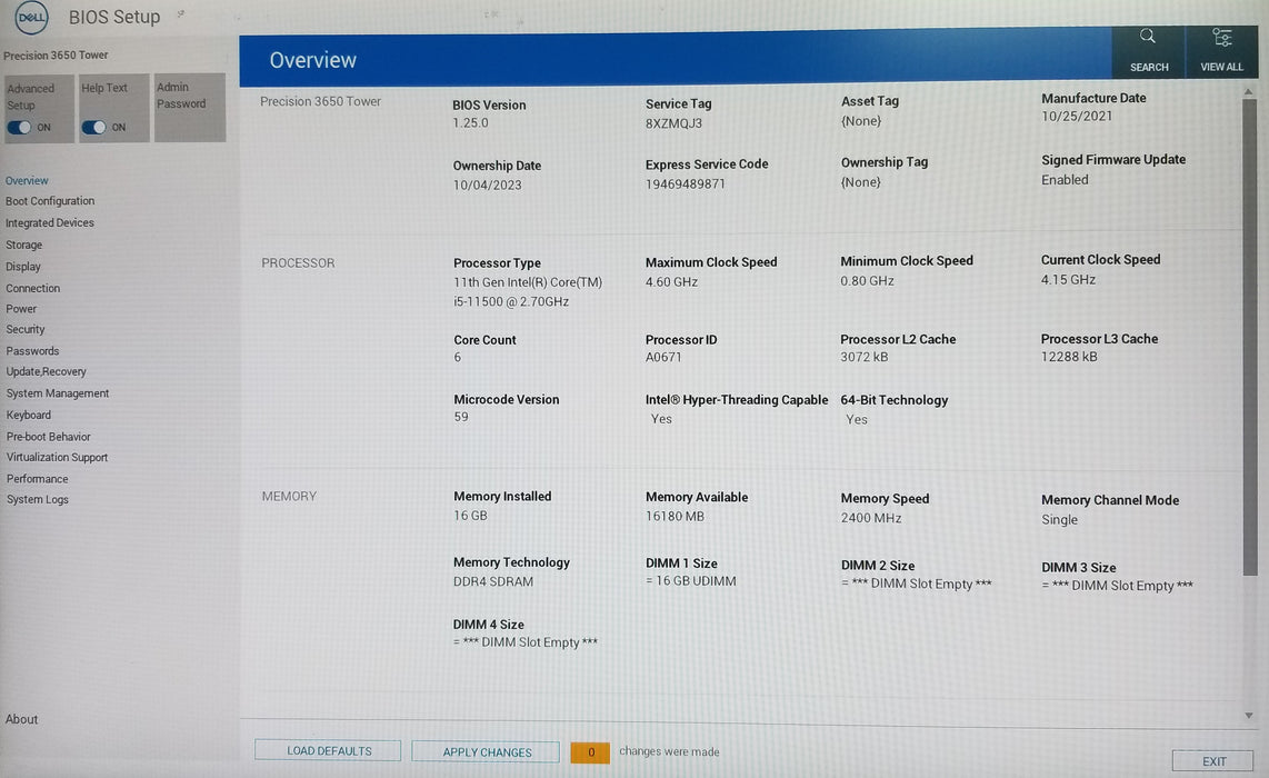 Dell Precision 3650 Tower Core i5-11500 CPU 16GB RAM No HDD P2000