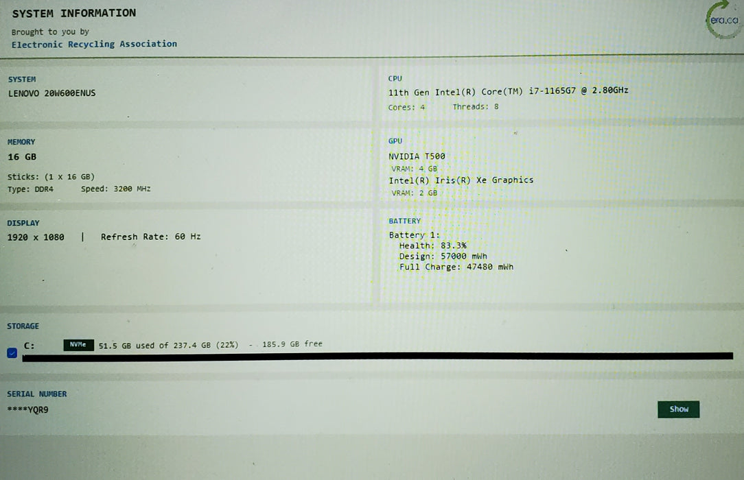 Lenovo ThinkPad P15s Gen 2 i7-1165G7 16GB DDR4 T500 256GB SSD READ