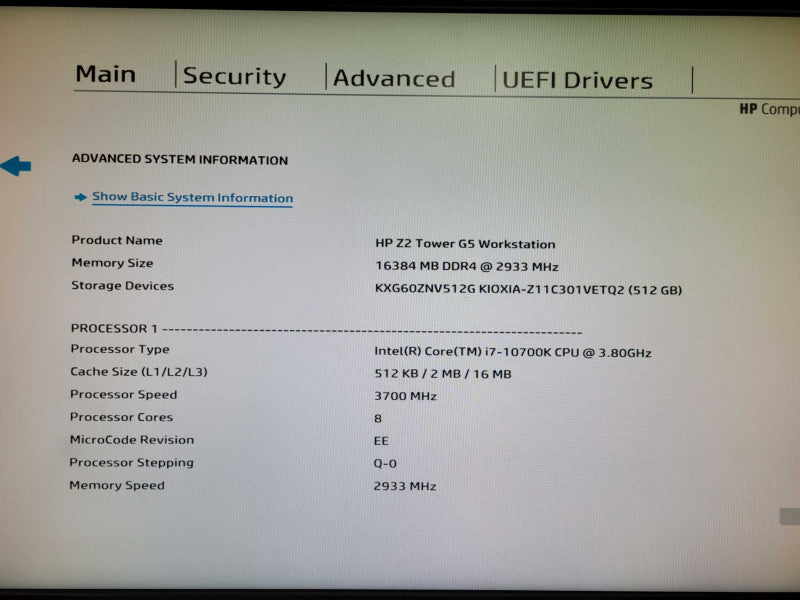 HP Z2 TOWER G5 WORKSTATION Core i7-10700K 3.8GHz 16GB DDR4 500GB SSD _