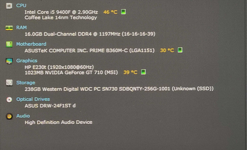 Custom PC/ASUS B360M-C, i5-9400F 2.90GHz, 16GB DDR4, 256GB NVMe, GT 710 1GB