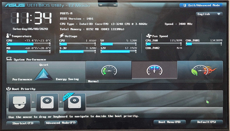 Custom PC/ASUS P8B75-M, i3-3240 3.40GHz, 8GB DDR3, 1TB HDD, Asus GeForce 210