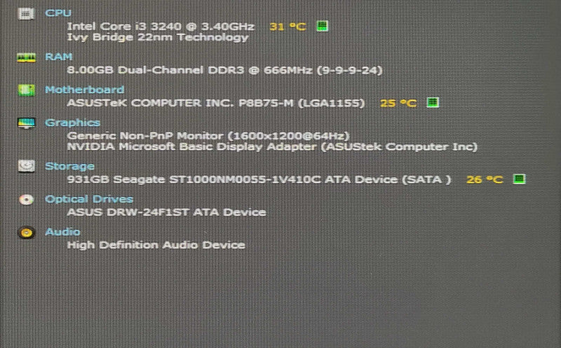 Custom PC/ASUS P8B75-M, i3-3240 3.40GHz, 8GB DDR3, 1TB HDD, Asus GeForce 210