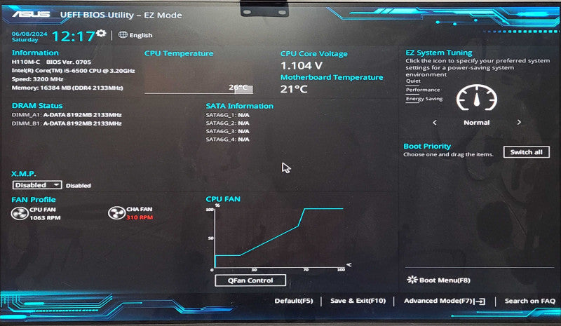Custom PC/ASUS H110M-C, i5-6500 3.20GHz, 16GB DDR4, No HDD