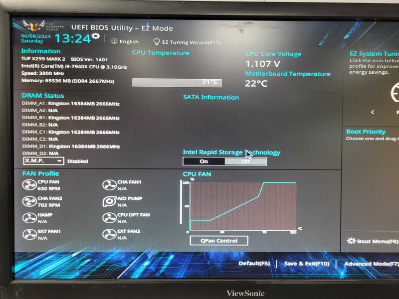 Custom Asus TUF X299 Mark2 PC, Core I9-7940X 3.1GHz, 64GB DDR4, 850W PSU _
