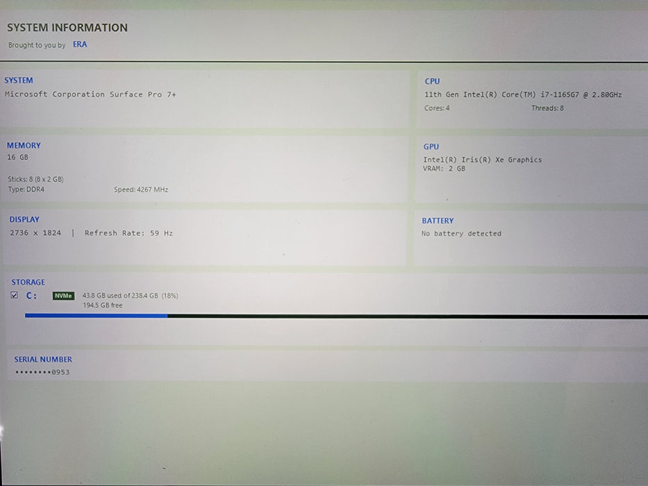 Microsoft Surface Pro 7+ i7-1165G7 16GB DDR4 256GB SSD - Silver [1960] - READ