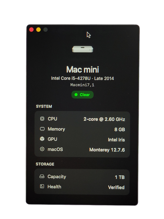 Apple Mac Mini 7,1 Late 2014 Intel Core i5-4278U 8GB RAM 1TB SSD