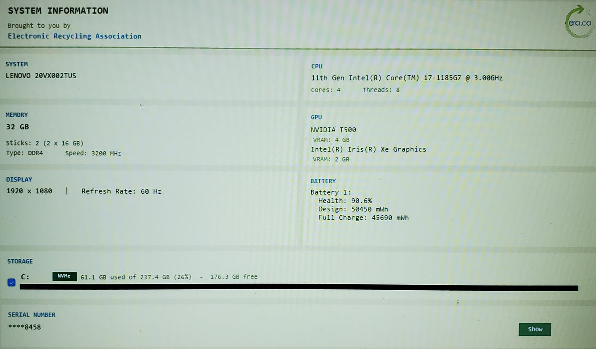 Lenovo ThinkPad P14s Gen 2 FHD i7-1185G7 32GB 256GB T500 READ