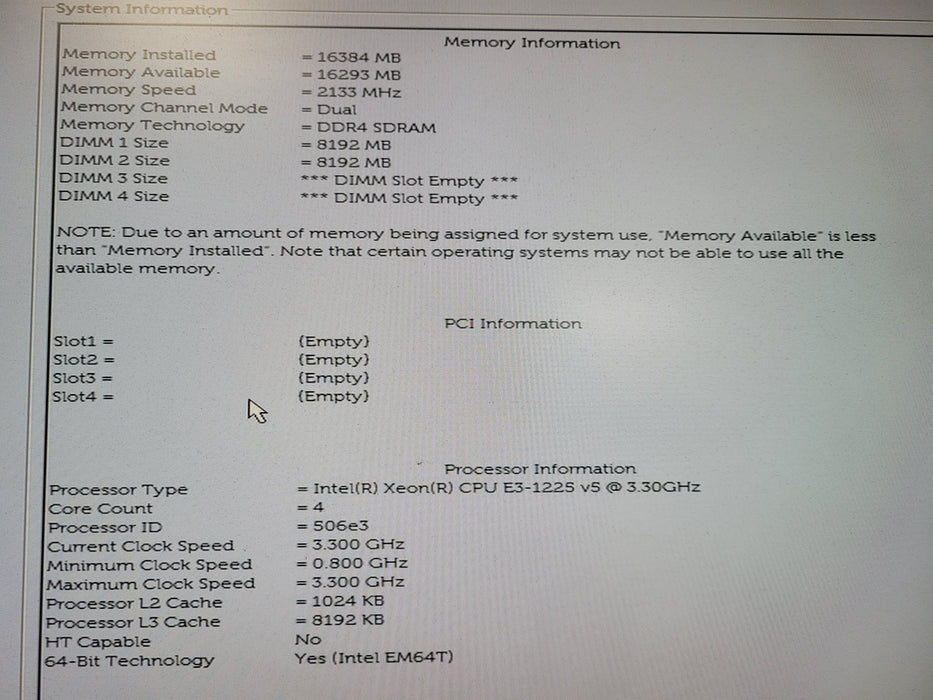 Dell PowerEdge T30 Server Intel Xeon E3-1225 v5 @ 3.3GHz 16GB