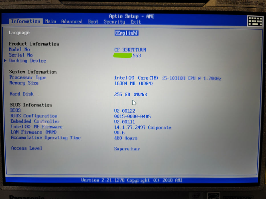 PANASONIC TOUGHBOOK 2-IN-1 CF-33 i5-10310U 16GB DDR4 256GB NVMe