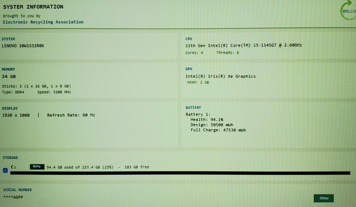 Lenovo ThinkPad T14 Gen 2 TOUCH Intel Core i5-1145G7 2.60GHz 24GB RAM 256GB SSD