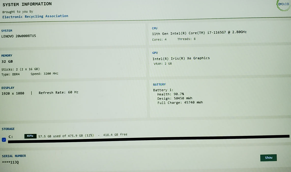 Lenovo ThinkPad T14 Gen 2 TOUCH Core i5-1145G7 2.60GHz 32GB RAM 256GB SSD READ