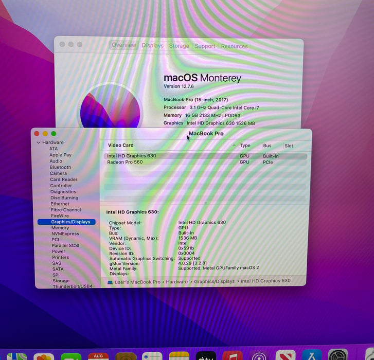 Apple MacBook Pro 15" 2017 i7-7920HQ Radeon Pro 560 GPU 16GB RAM 1TB SSD READ!