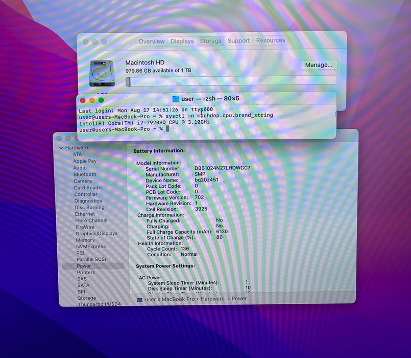 Apple MacBook Pro 15" 2017 i7-7920HQ Radeon Pro 560 GPU 16GB RAM 1TB SSD READ!