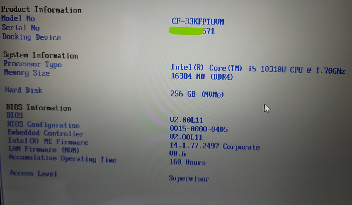 PANASONIC TOUGHBOOK 2-IN-1 CF-33 i5-10310U 16GB DDR4 256GB NVMe READ