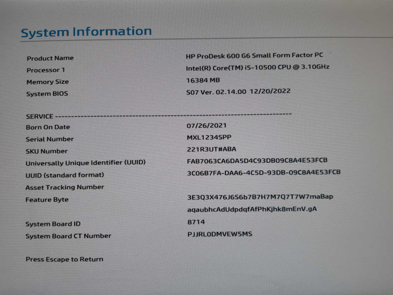 HP ProDesk 600 G6 SFF Desktop PC Core i5-10500 16GB DDR4, No HDD/SSD, Read