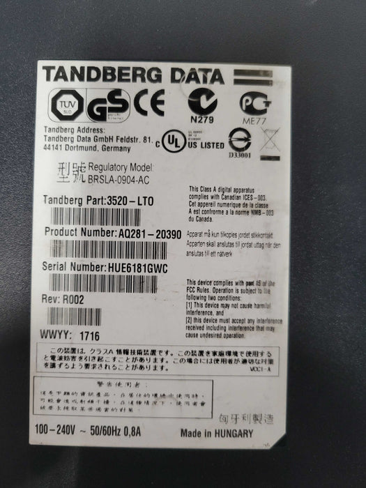 Tandberg 3520-LTO LTO5 Ultrium SAS External Tape Drive  AQ281-20390 _