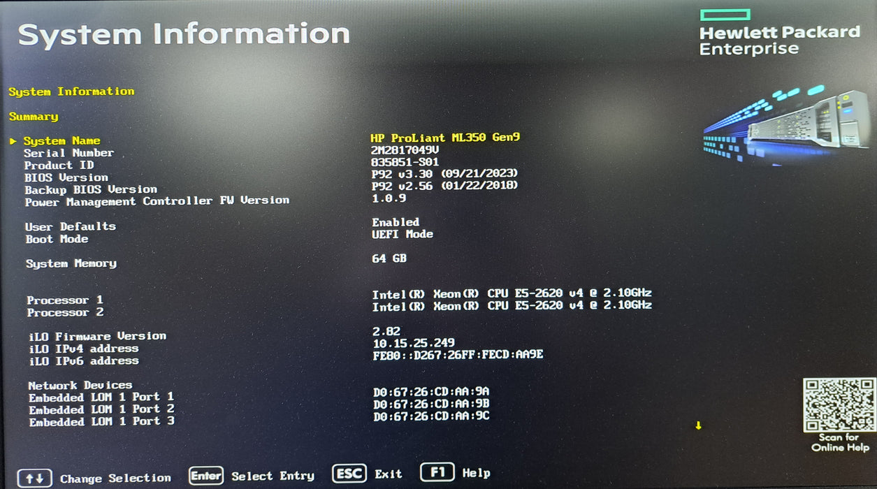 HP ProLiant ML350 Gen9 8x 2.5" | 2x Xeon E5-2620 v4, 64GB DDR4, P440ar, 2x 500W
