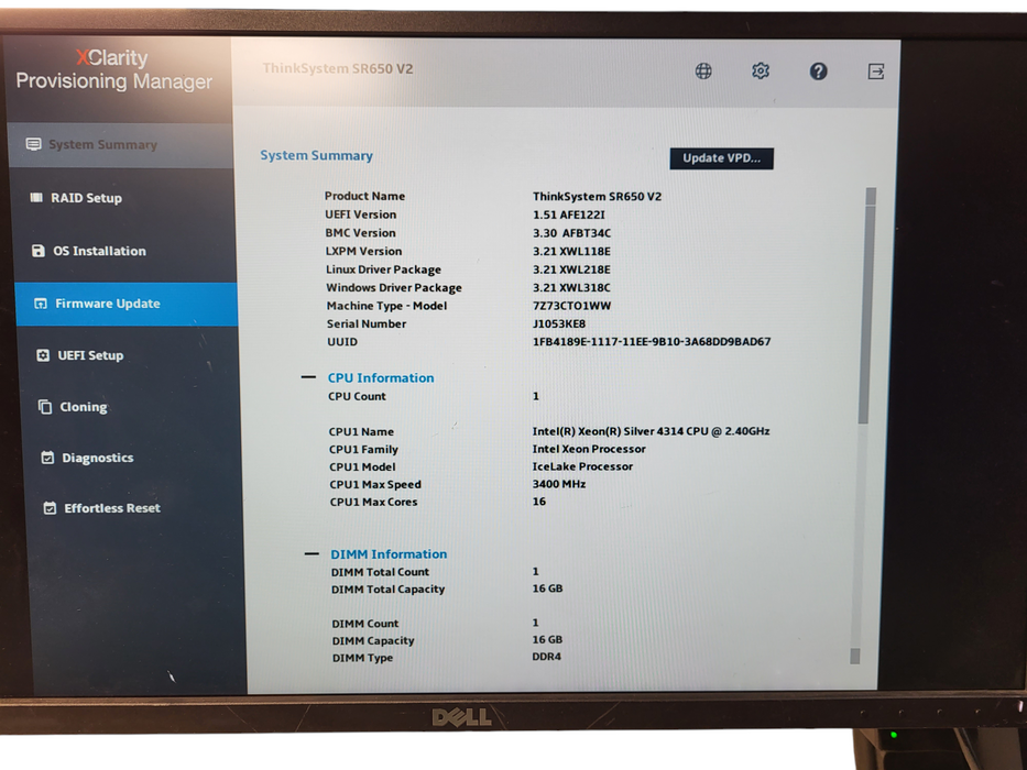 Lenovo ThinkSystem SR650 V2 2.5" Silver 4314 @ 2.4GHz 16GB DDR4 750W PSU READ