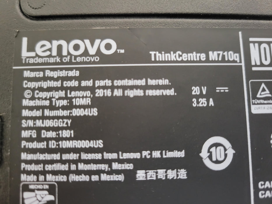 Lenovo ThinkCentre M710q mini-PC, Core i5-7500T 2.7GHz, 8GB DDR4, 256GB M.2 SSD