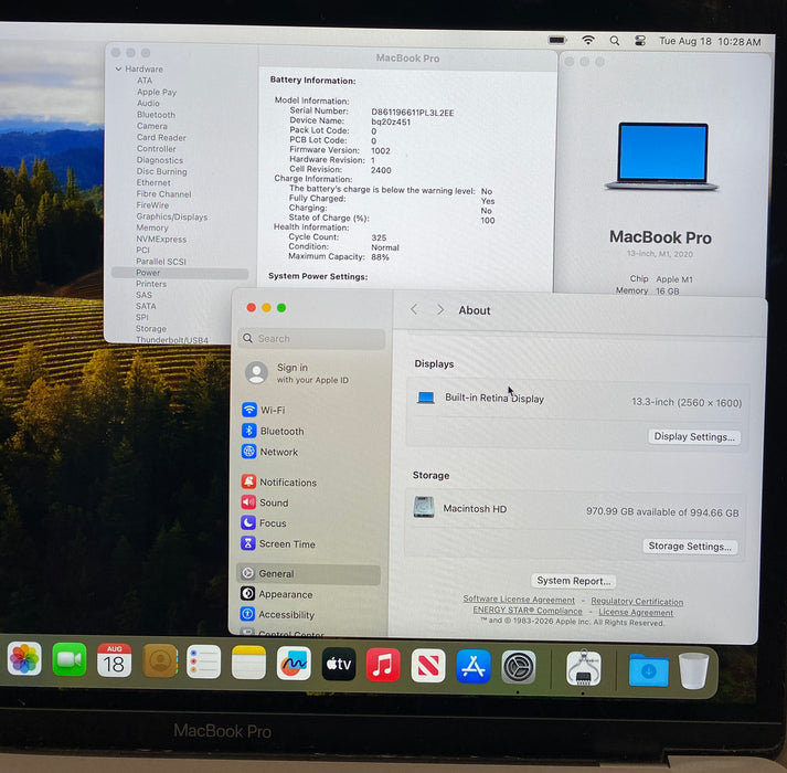 Apple MacBook Pro 13" M1 2020 Touch Bar 16GB RAM 1TB SSD No Power Adapter READ!
