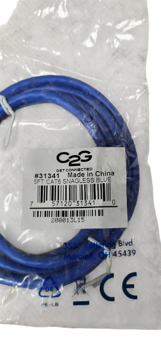 Lot of 100x C2G 5ft Cat6 Ethernet Network Cables — Snagless RJ45 — Blue