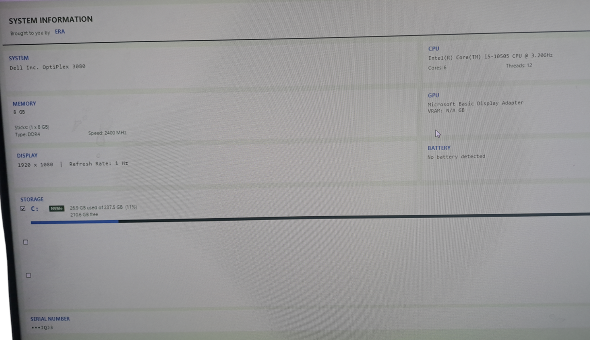 Dell Optiplex 7030 Tower Intel i5-10505 CPU 3.10GHz 8GB RAM No HDD | READ
