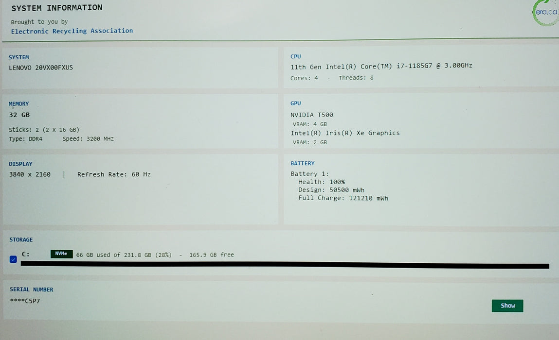 Lenovo ThinkPad P14s Gen 2 4K FHD i7-1185G7 32GB 256GB T500