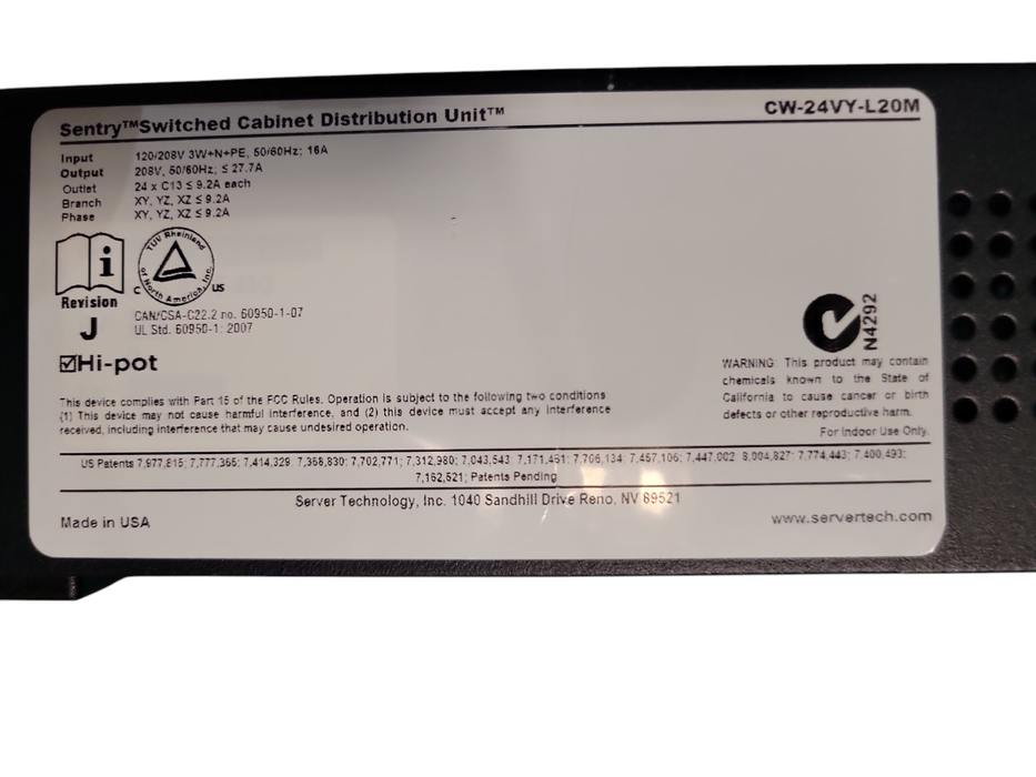 Open-Box server technology cw-24vy-l20m switched PDU