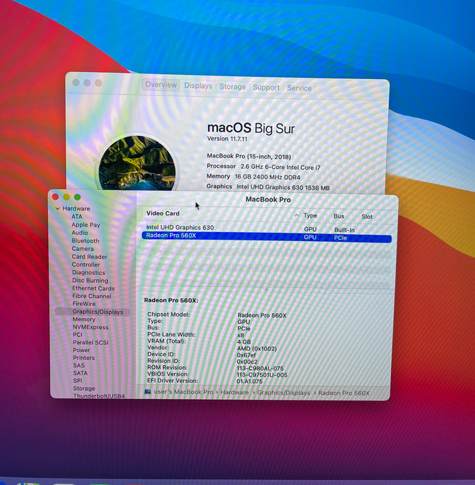 Apple MacBook Pro 15" 2018 i7-8850H Radeon Pro 560X GPU 16GB RAM 512GB SSD READ