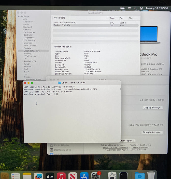 Apple MacBook Pro 15" 2019 i7-9750H Radeon Pro 555X GPU 16GB RAM 512GB SSD READ!