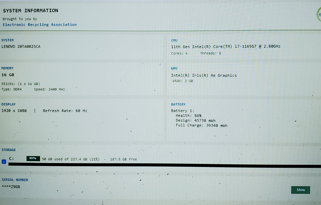 Lenovo ThinkPad E14 Gen 2 i7-1165G7 16GB DDR4 256GB NVMe