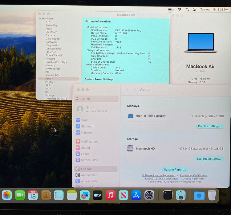 Apple MacBook Air 13" M1 2020 8GB 512SSD Bad LCD For Parts/Repair READ!