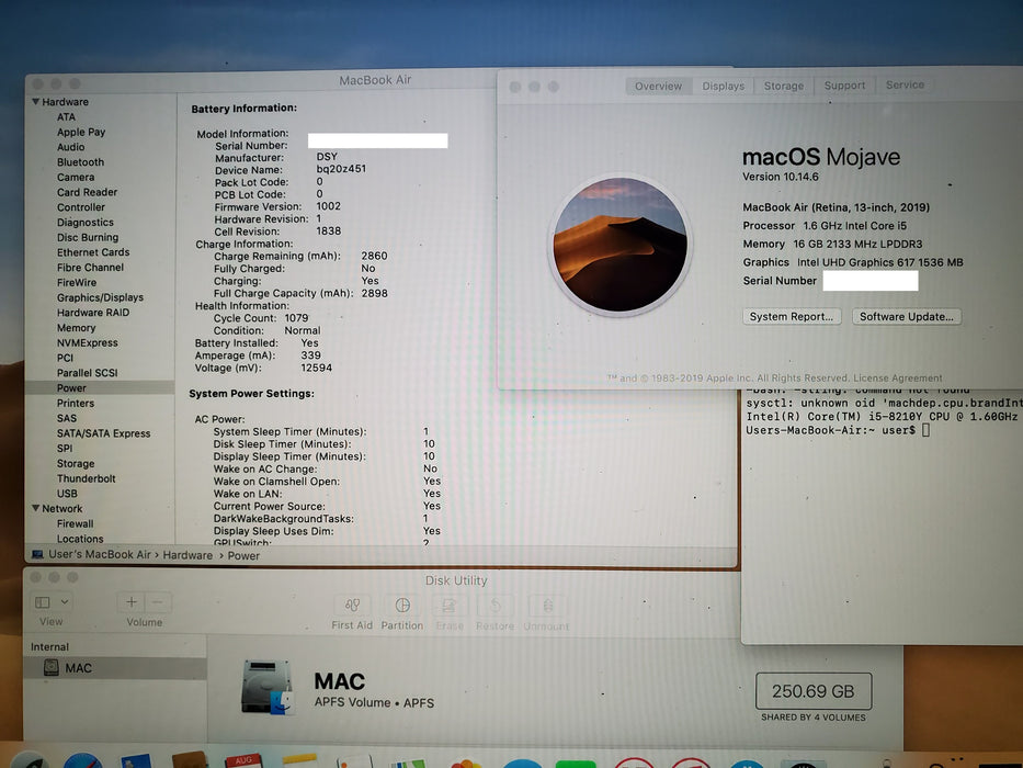 Apple MacBook Air A1932 2019 13.3" i5-8210Y 16GB RAM 256GB SSD Silver READ
