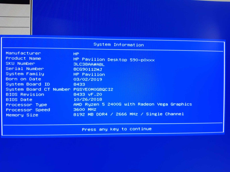 Hp Pavilion Desktop 590-p0xxx AMD Ryzen 5 2400 with Radeon Vega Graphics, Read