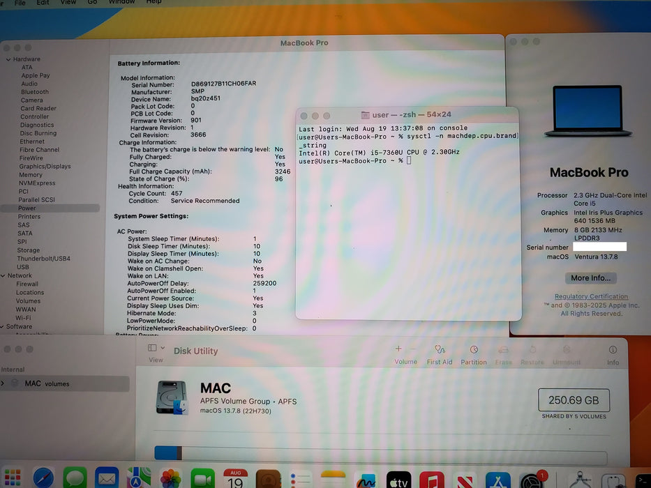 Apple MacBook Pro A1708 2017 2.3GHz Core i5-7360U 8GB RAM 256GB SSD
