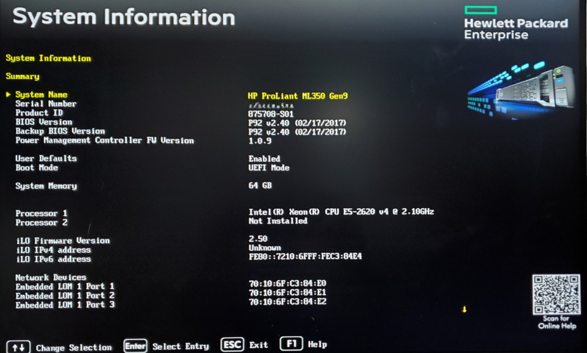 HP ProLiant ML350 Gen9 - 1x Xeon E5-2620 v4, 64GB DDR4, P440ar - No HDD