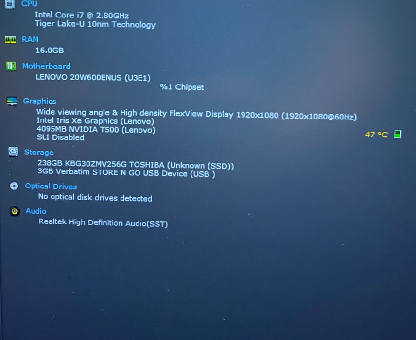 Lenovo ThinkPad P15s Gen 2 i7-1165G7 NVIDIA T500 4GB GPU 16GB RAM 256GB SSD READ
