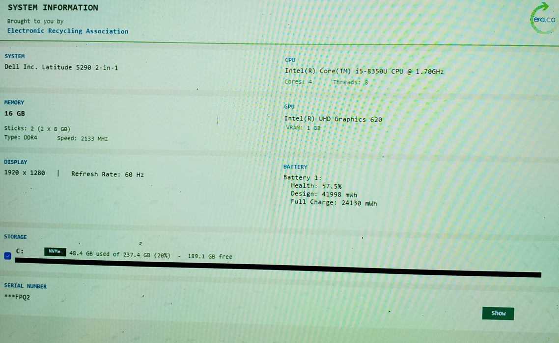 Dell Latitude 5290 TOUCH 2 in 1 i5-8350U 16GB RAM 256GB SSD