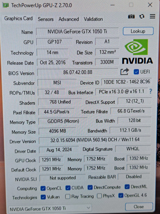 MSI GeForce GTX 1050 Ti 4GT LP 4GB GDDR5 Graphics Card *READ