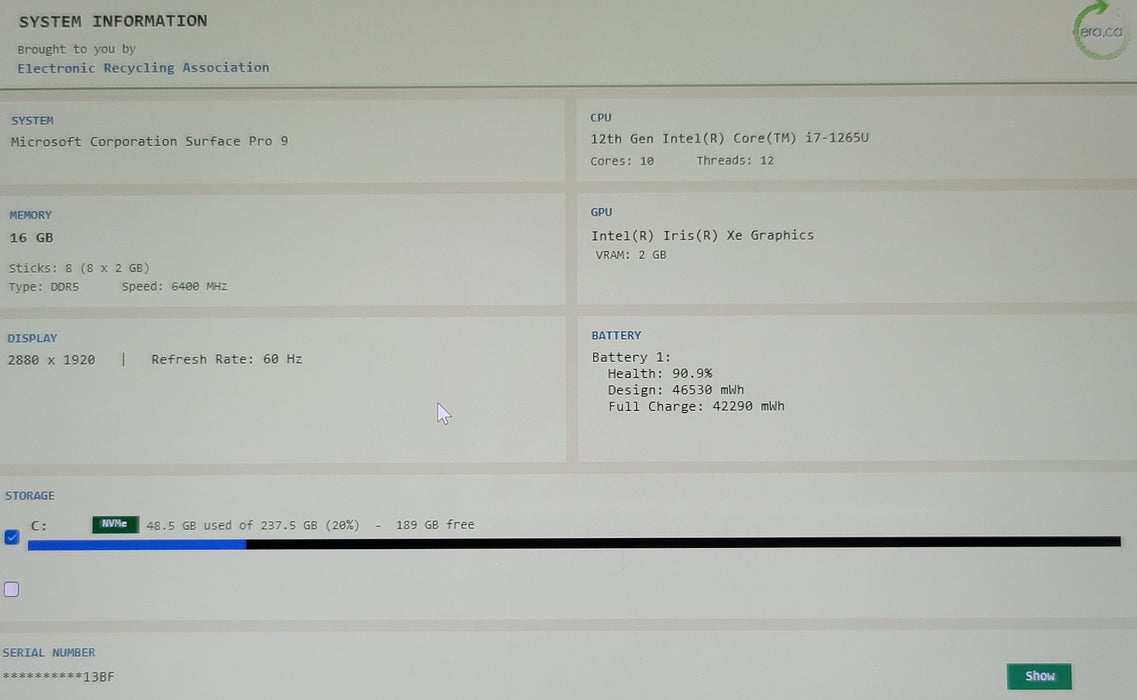 Microsoft Surface Laptop 9 2038 i7-1265U 16GB DDR5 256GB NVMe
