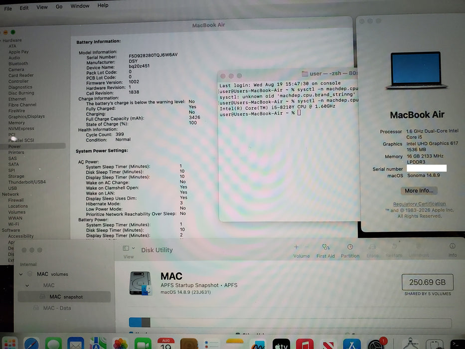Apple MacBook Air A1932 2019 13.3" i5-8210Y 16GB RAM 256GB SSD Silver READ