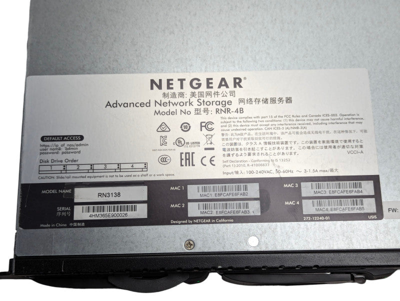 NETGEAR ReadyNAS RNR-4B EN3138 w\\\\ 2x 4TB HDD -