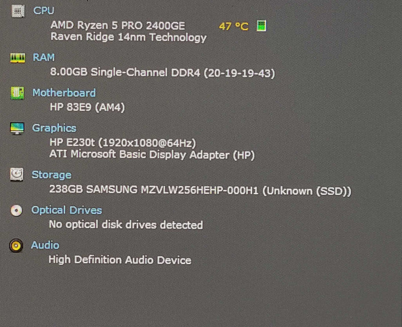 HP EliteDesk 705 G4 DM, Ryzen 5 Pro 2400GE, 8GB DDR4, 256GB NVMe, WiFi
