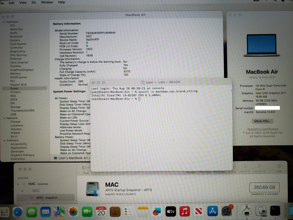 Apple MacBook Air A1932 2019 13.3" i5-8210Y 16GB RAM 256GB SSD Silver READ
