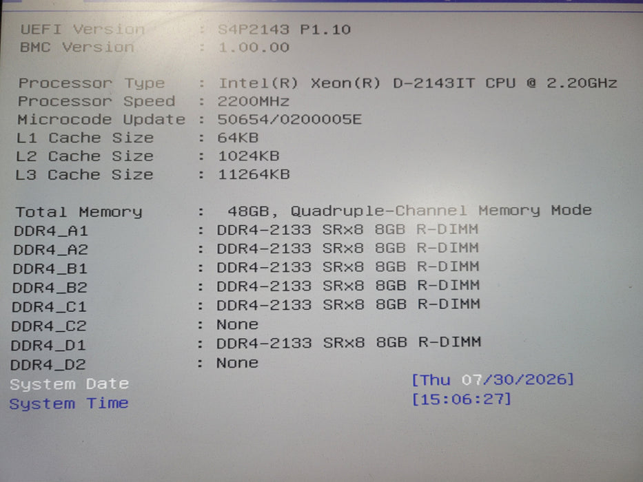 Datto S4P4 D-2143IT CPU @ 2.20GHz 48 GB Ddr4 RAM No HDD