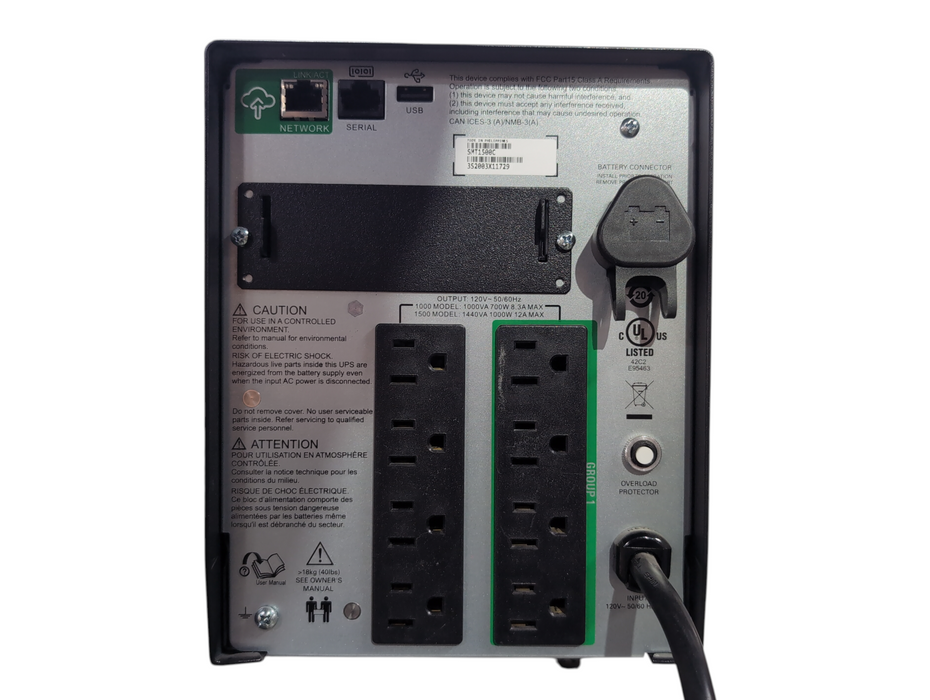 APC SMT1500C Smart-UPS 1500VA 120V Uninterruptible Power Supply w/Battery