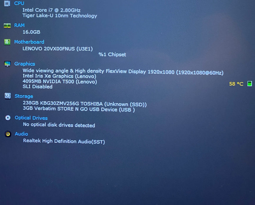 Lenovo ThinkPad P14s Gen 2 i7-1165G7 NVIDIA T500 4GB GPU 16GB RAM 256GB SSD