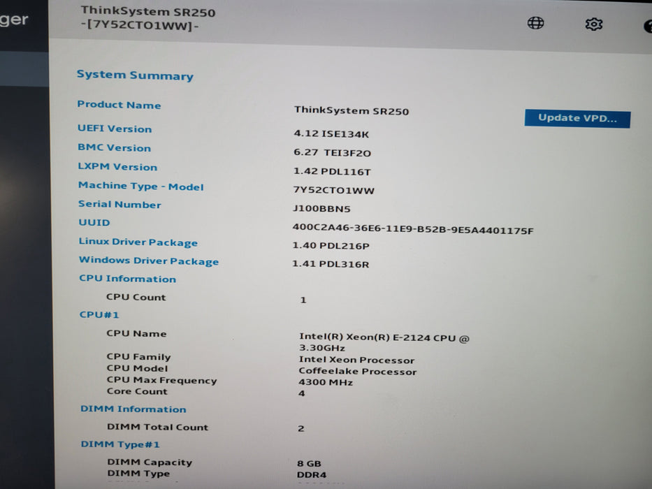 Lenovo ThinkStation SR250 - Xeon E-2124 8GB DDR4 NO RAID 300W PSU