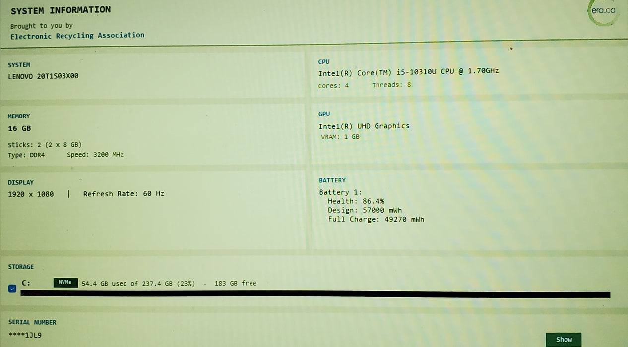 Lenovo ThinkPad T14s Gen 1 TOUCH i5-10310U 16GB DDR4 256GB NVMe